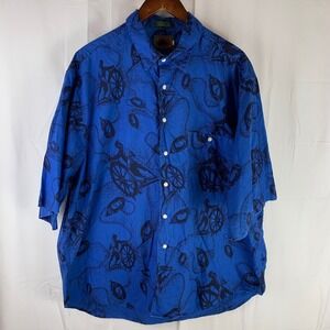 Boston Traders Shirt Mens XL Oversized Blue Nautical Sailor Print Short Sleeve
